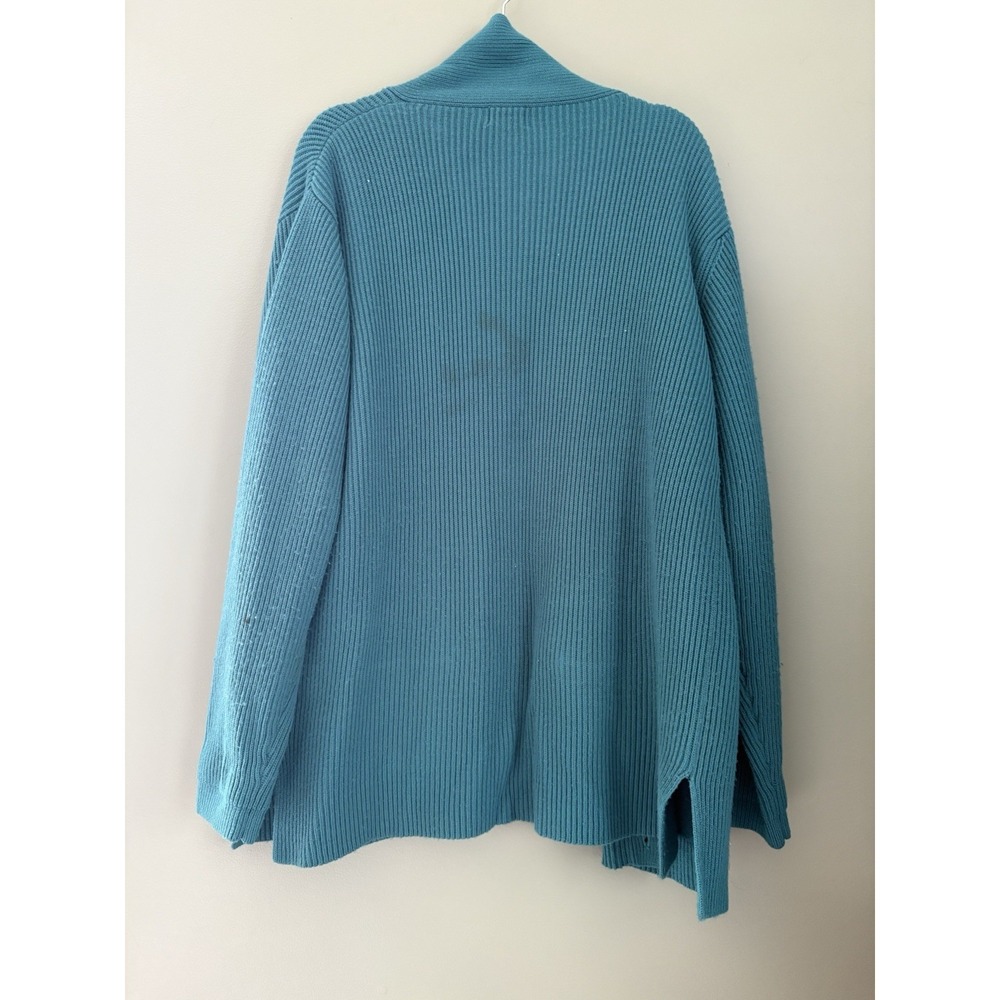 Liz Baker Vintage Teal Solid Rib-Knit Collared Button Front Pocket Cardigan XL - Picture 5 of 5